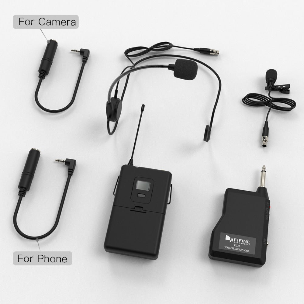Fifine K037B Wireless Microphone With Lavalier & Headset Mic