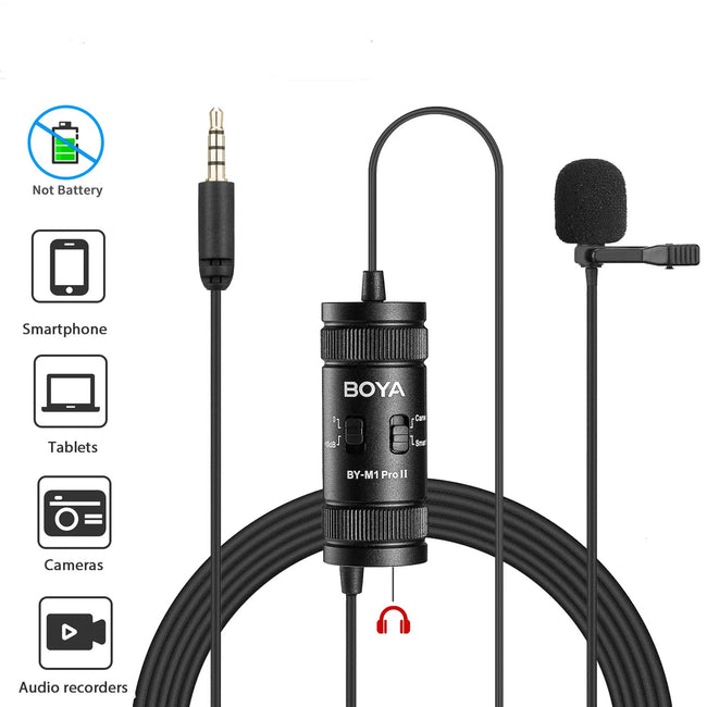 BOYA BY-M1 PRO II 6m Condenser Lavalier Lapel Microphone for Smartphone iPhone