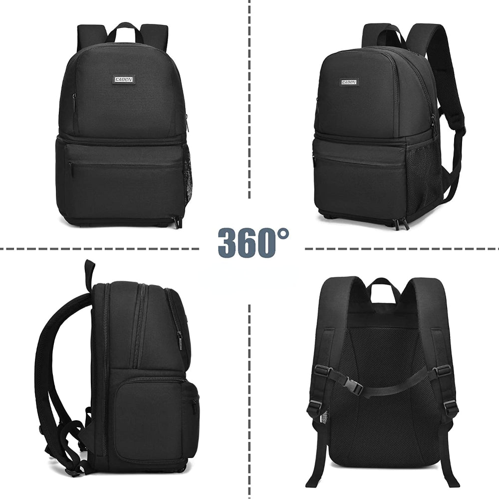 CADEN D39 Black Large Capacity Laptop DSLR Backpack