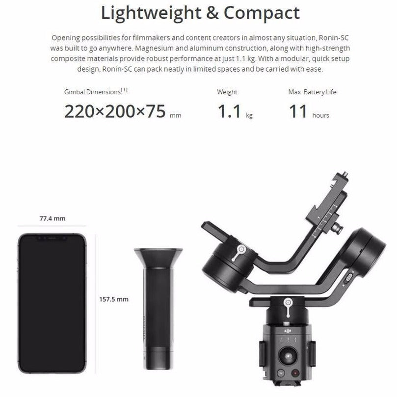 DJI Ronin SC Cameras Gimbal With 3-Axis Support Most Camera Brands