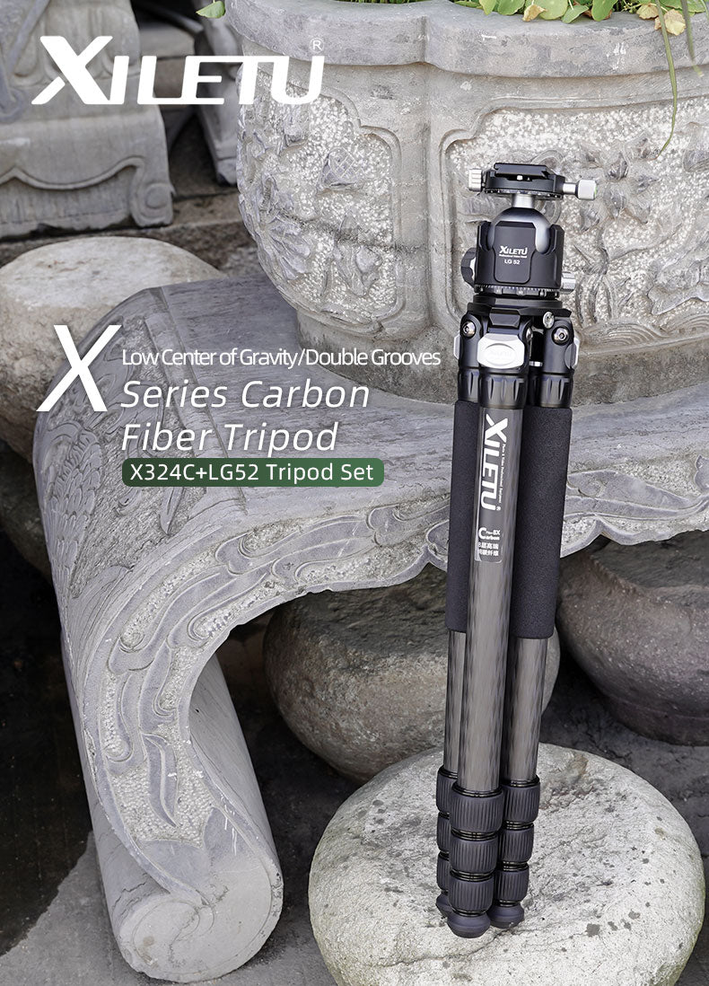 XILETU X324C+LG52 Professional Photography Carbon Fiber Tripod Kit