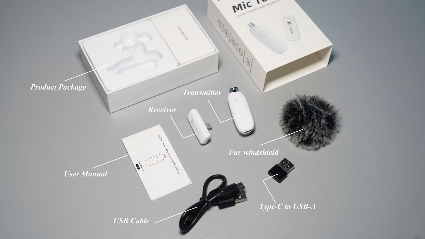 FUNSNAP Mic Tok 2.4 GHz Wireless Lavalier Microphone,Type-C/ Lighting