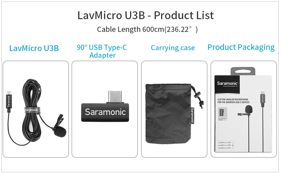 Micrófono Lavalier USB-C 6m para Android Saramonic LavMicro U3B