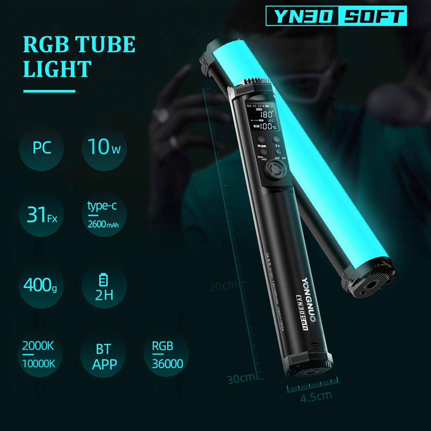 YONGNUO YN30 SOFT Magnetic RGB Tube Light Handheld Fill Light